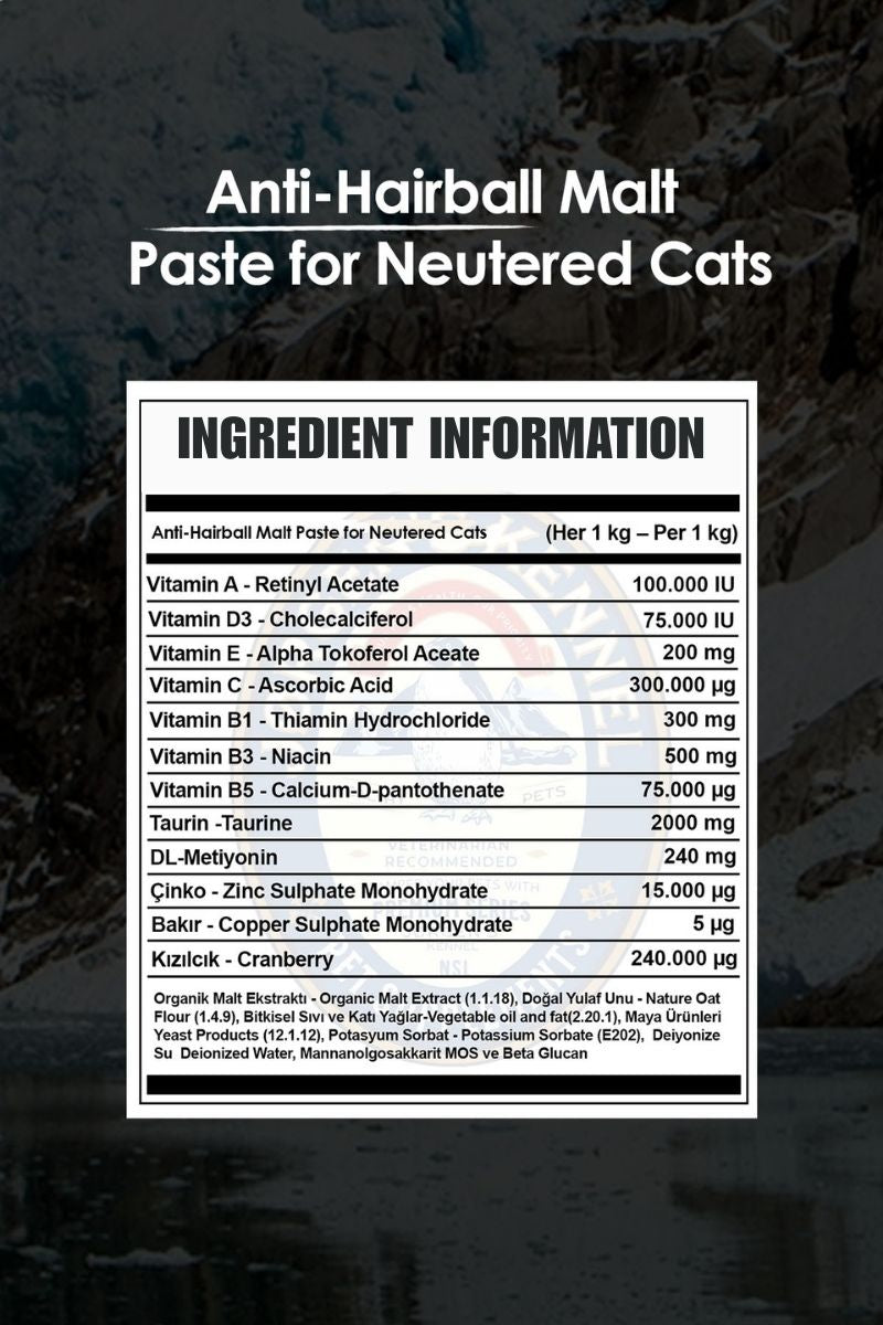Anti-Hairball Malt Paste for Neutered Cats | Prebiotic + Vitamins ·7.05 oz / 200 g