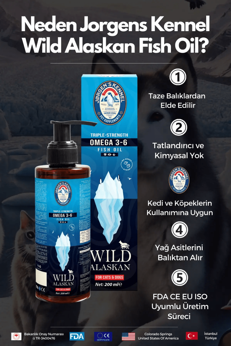 Kedi ve Köpekler için Balık Yağı Wild Alaskan Omega 3-6 Triple Strength 200ml - Jorgen's Kennel