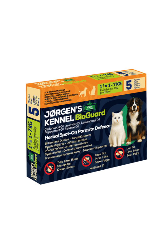 Kedi & Köpek 5'li Dış Parazit Damlası – Pire, Bit, Kene Koruması 5×1 ml %100 Bitkisel - Jorgen's Kennel